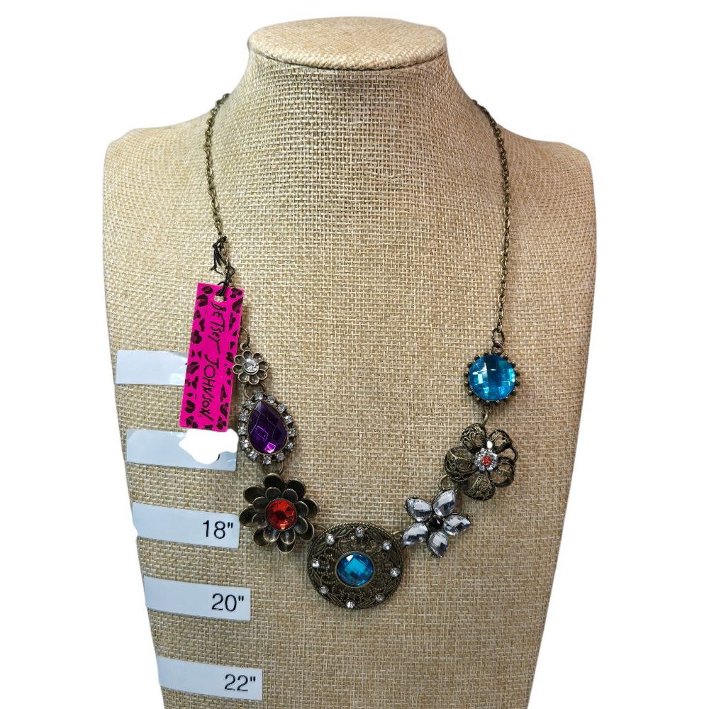Betsey Johnson Necklace Women's Bronze Multi-color Rhinestone Floral Statement